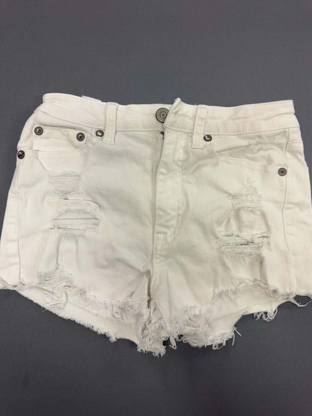 AERO Aeropostale Women's Size 2 White High Rise Cutoff Denim Shorty Jean Shorts